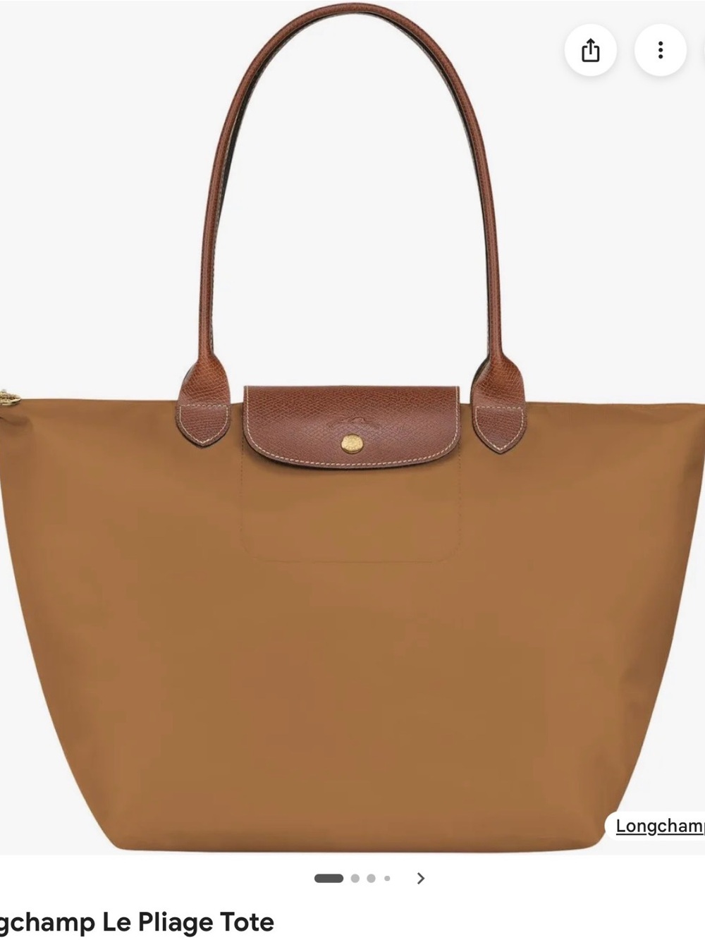 Longchamp Le Pliage Tote in Tan with Dark Brown Trim